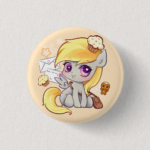 Niedliches kawaii Briefträgerpony mit Buchstaben Button