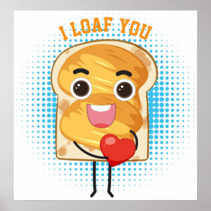 Niedliches Kawaii Brot Toast Cartoon mit Herz - So Poster