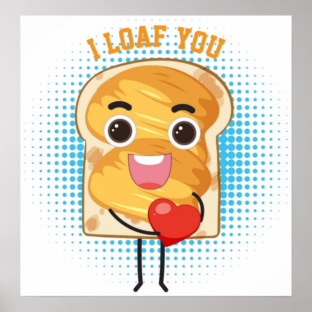 Niedliches Kawaii Brot Toast Cartoon mit Herz - So Poster (Vorne)