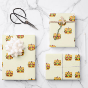 Niedliches Kawaii-Burgermuster Geschenkpapier Set