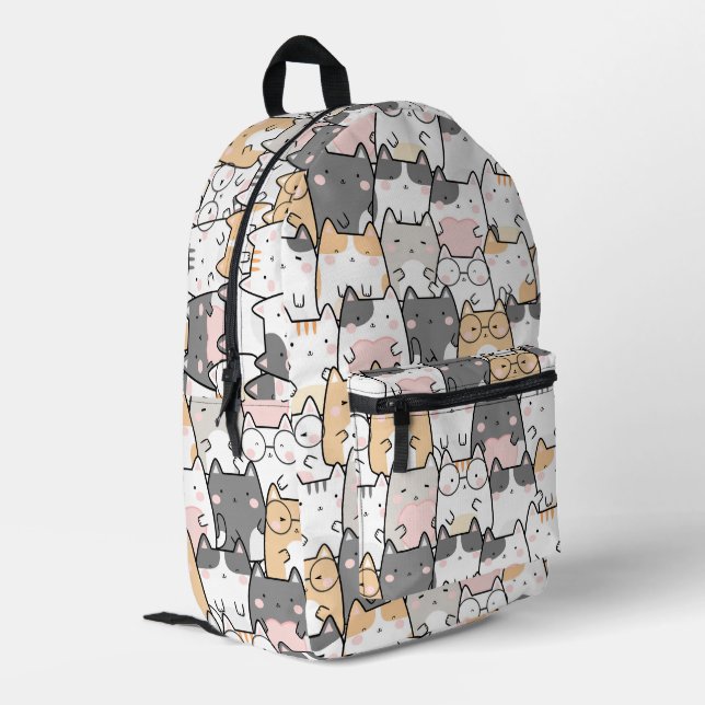 Niedliches Kawaii Cats Muster Bedruckter Rucksack (Rückseitige Ecke links)