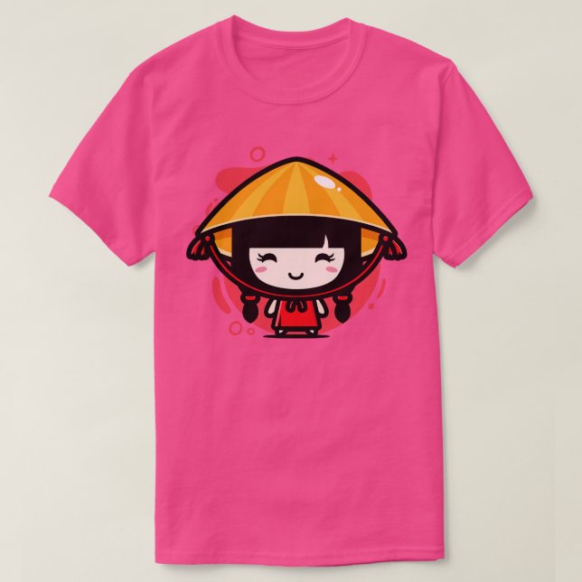 Niedliches Kawaii Chinesisches Mädchen in traditio T-Shirt (Design vorne)