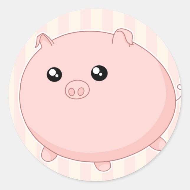 Niedliches Kawaii-Chubby-Rosa Runder Aufkleber (Vorderseite)