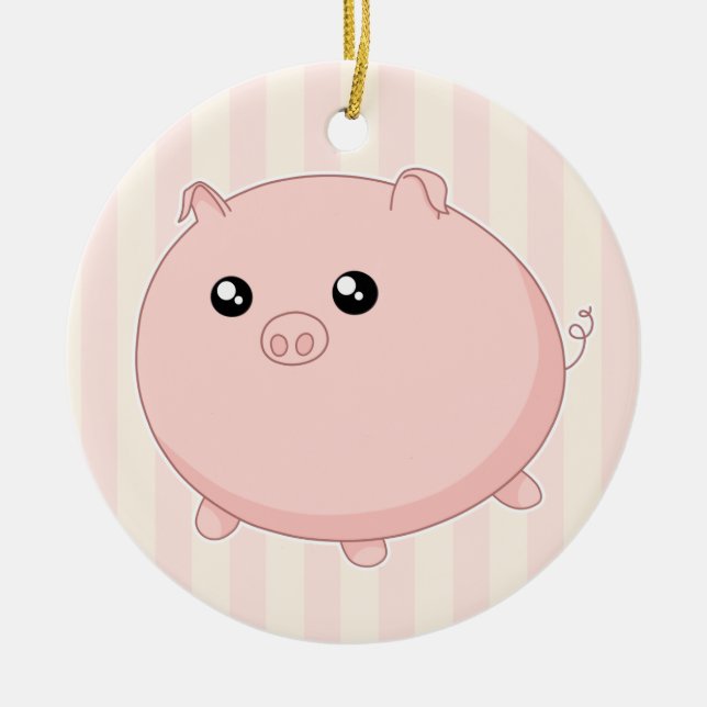 Niedliches Kawaii chubby rosa Schwein Keramikornament (Vorne)