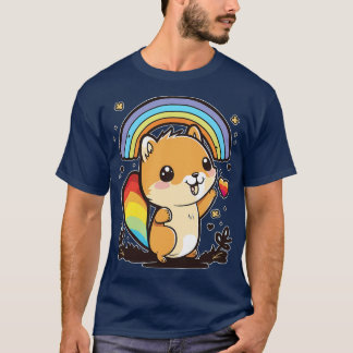 Niedliches Kawaii-Eichhörnchen unter Regenbogenfar T-Shirt