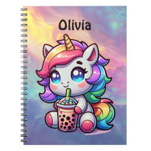 Niedliches Kawaii Einhorn mit Bubble Tee Personali Notizblock