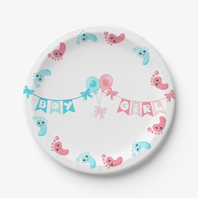 Niedliches Kawaii Feet Pink Blue Gender Reveal Par Pappteller (Vorderseite)