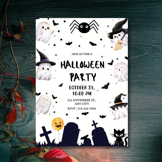 Niedliches Kawaii-Halloween-Party Einladung (Cute Kawaii Ghosts & Graveyard Halloween Party Invitation
)