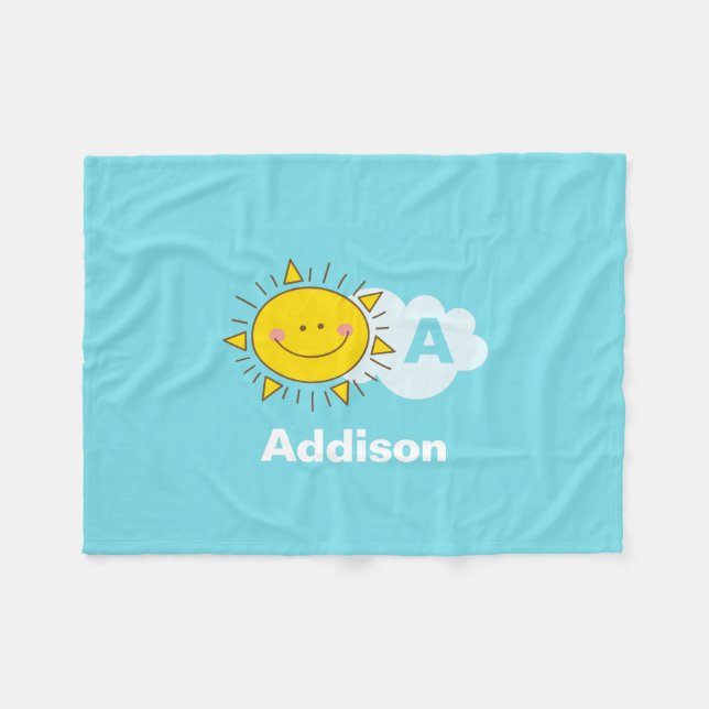 Niedliches Kawaii Happy Sunshine Monogramm Name hi Fleecedecke (Vorderseite (Horizontal))