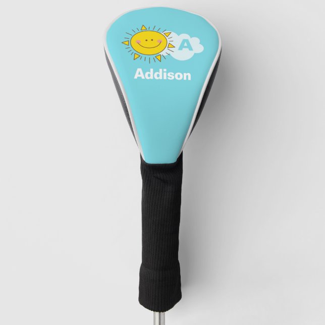 Niedliches Kawaii Happy Sunshine Monogramm Name hi Golf Headcover (Vorderseite)