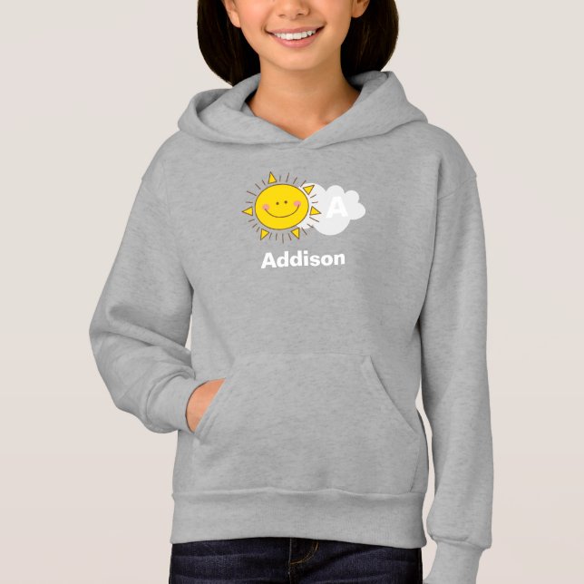 Niedliches Kawaii Happy Sunshine Monogramm Name hi Hoodie (Vorderseite)