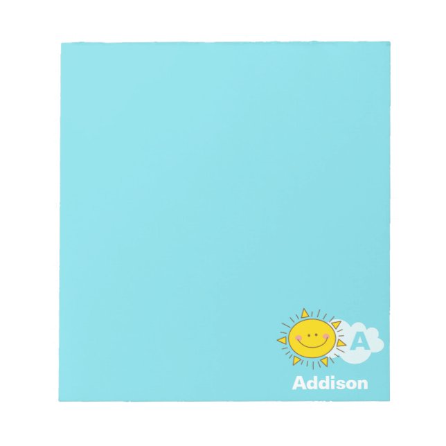 Niedliches Kawaii Happy Sunshine Monogramm Name hi Notizblock (Vorderseite)