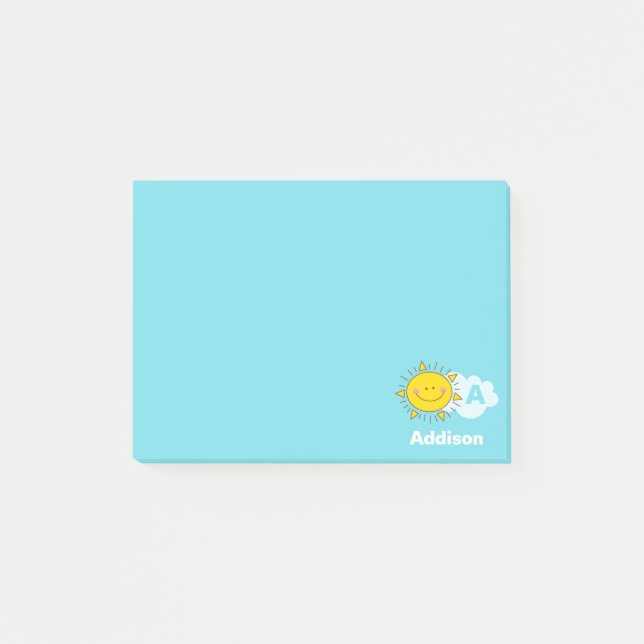 Niedliches Kawaii Happy Sunshine Monogramm Name hi Post-it Klebezettel (Vorderseite)