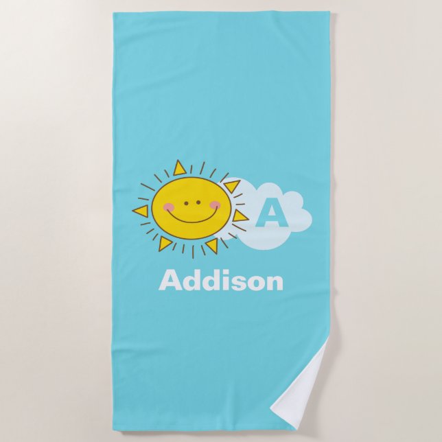 Niedliches Kawaii Happy Sunshine Monogramm Name hi Strandtuch (Vorderseite)