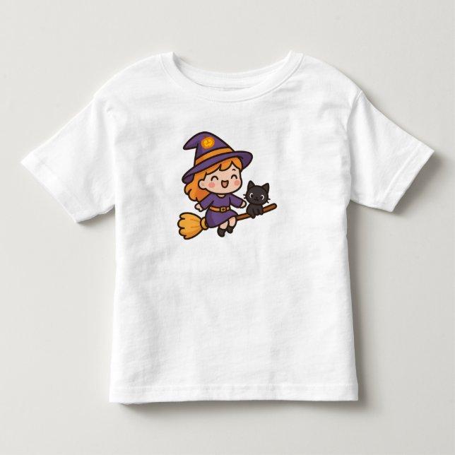 Niedliches Kawaii Hexe- und Cat Halloween-Design Kleinkind T-shirt (Vorderseite)