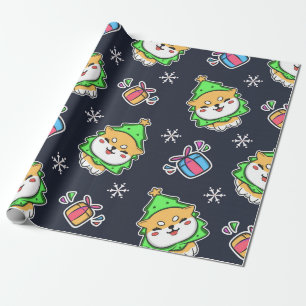 Niedliches Kawaii-Hundeschlittenmuster Geschenkpapier