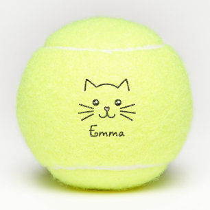 Niedliches Kawaii Kätzchen-Katzen-Gesicht mit ros Tennisbälle