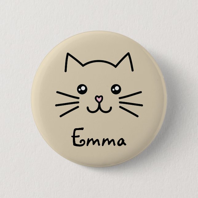 Niedliches Kawaii Katzengesicht mit rosa Herznose Button (Vorderseite)