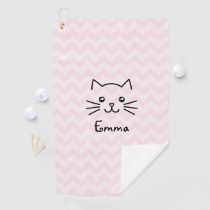 Niedliches Kawaii Katzengesicht mit rosa Herznose Golfhandtuch