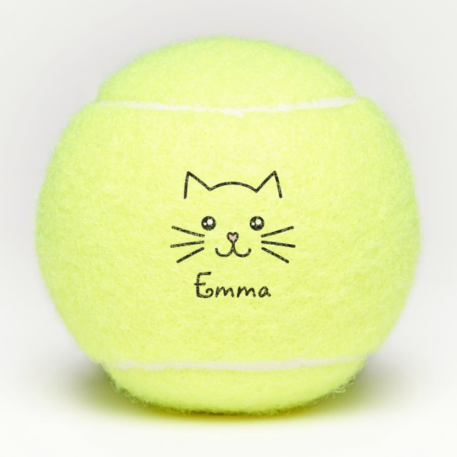 Niedliches Kawaii Katzengesicht mit rosa Herznose Tennisbälle (Vorderseite)