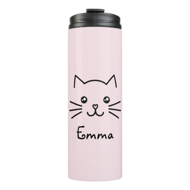 Niedliches Kawaii Katzengesicht mit rosa Herznose Thermosbecher (Vorderseite)