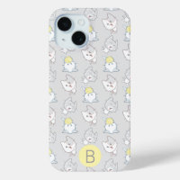 Niedliches Kawaii Katzenmuster Grau-Gelbe Monogram