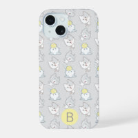 Niedliches Kawaii Katzenmuster Grau-Gelbe Monogram