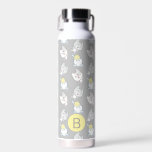 Niedliches Kawaii Katzenmuster Grau-Gelbe Monogram Trinkflasche<br><div class="desc">Adorable glückliche spielerische Kätzchen in Wiederholung Muster.</div>