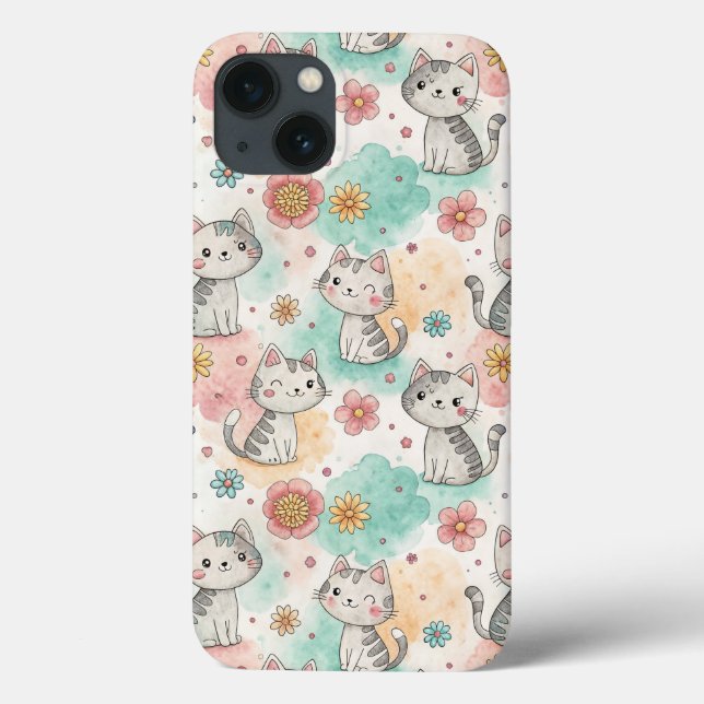 Niedliches Kawaii-Katzenpastellmuster Case-Mate iPhone Hülle (Rückseite)