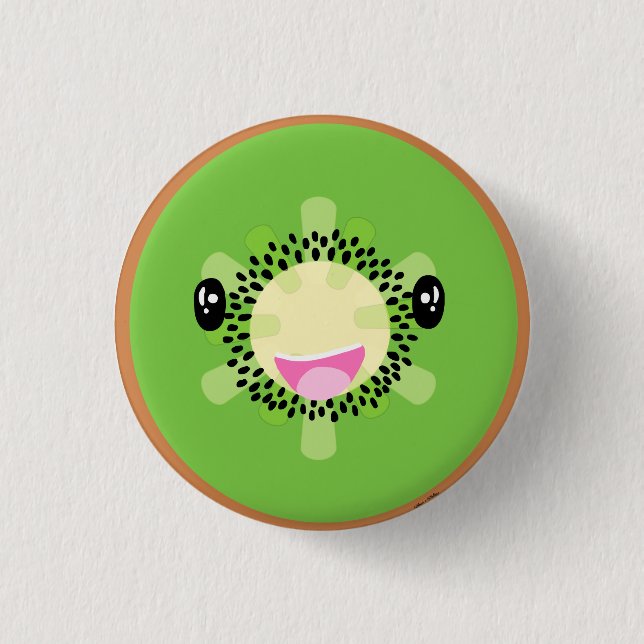Niedliches Kawaii Kiwi Tropisches Obst Vegane Lebe Button (Vorderseite)