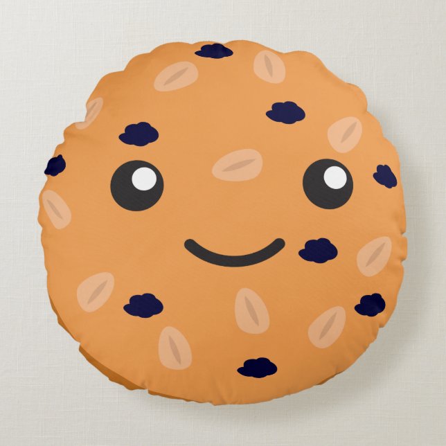 Niedliches Kawaii-Oatmehl Rundes Kissen (Vorderseite)