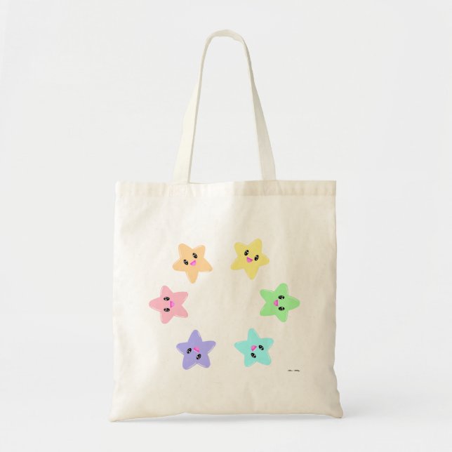Niedliches Kawaii Pastel Rainbow Circle Stars Must Tragetasche (Vorne)