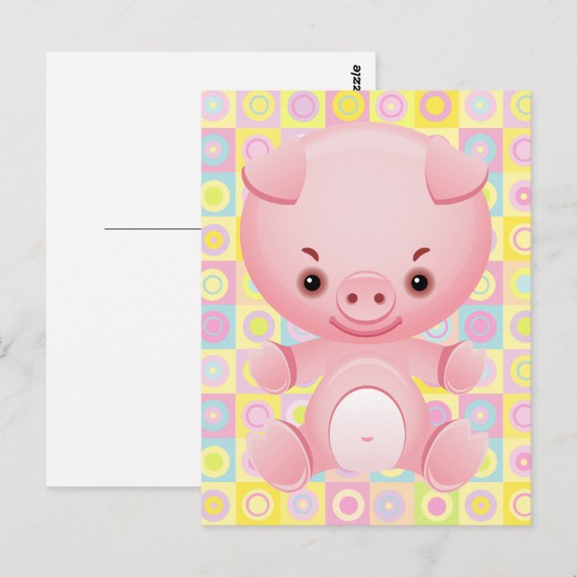 Niedliches Kawaii PINK pIG Muster PostCARD Postkarte (Vorne/Hinten)
