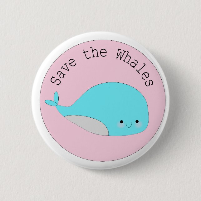 Niedliches Kawaii retten den Walen Knopf Button (Vorderseite)