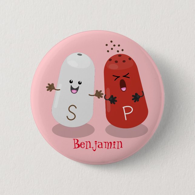 Niedliches Kawaii-Salz und Pfefferschüttler Cartoo Button (Vorderseite)