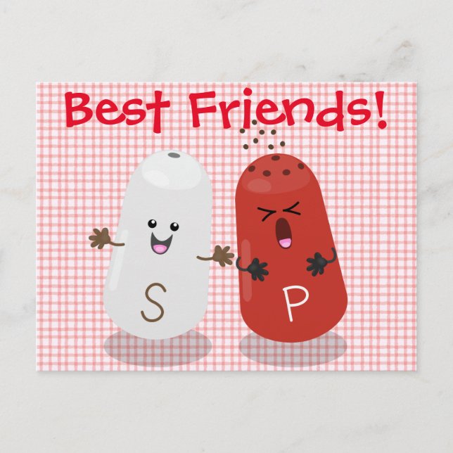Niedliches Kawaii-Salz und Pfefferschüttler Cartoo Postkarte (Vorderseite)