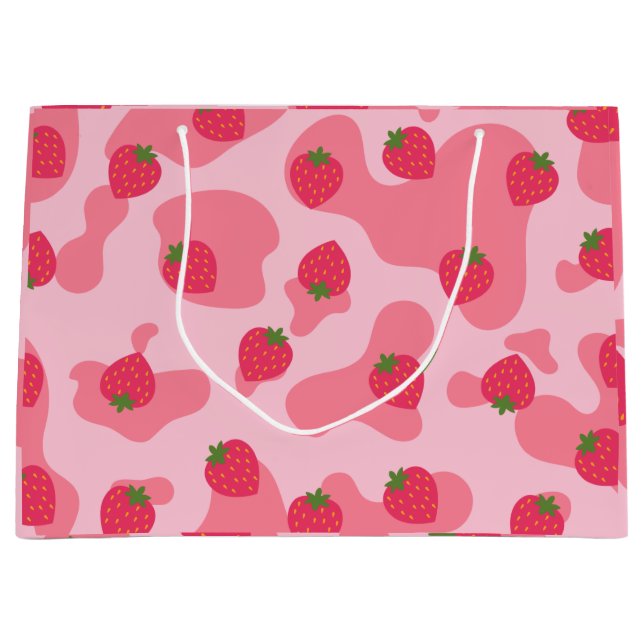 Niedliches Kawaii Strawberry Cow Muster Große Geschenktüte (Vorderseite)