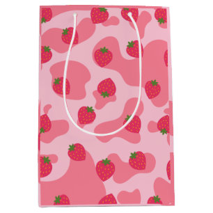 Niedliches Kawaii Strawberry Cow Muster Mittlere Geschenktüte