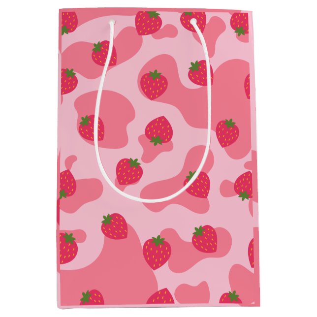 Niedliches Kawaii Strawberry Cow Muster Mittlere Geschenktüte (Vorderseite)