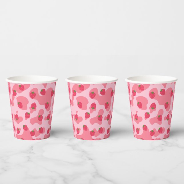 Niedliches Kawaii Strawberry Cow Muster Pappbecher (Multi)