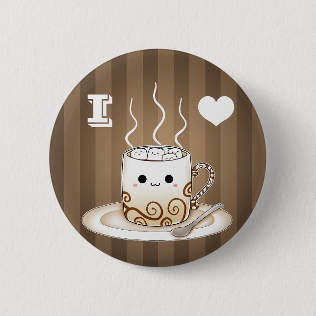 Niedliches kawaii warmes Kakaogetränk Button (Vorderseite)