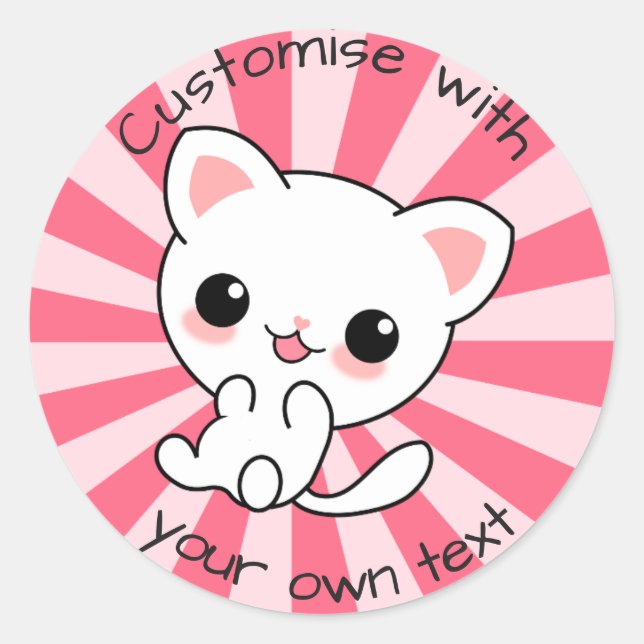 Niedliches Kawaii Weißkatzencreme Runder Aufkleber (Vorderseite)