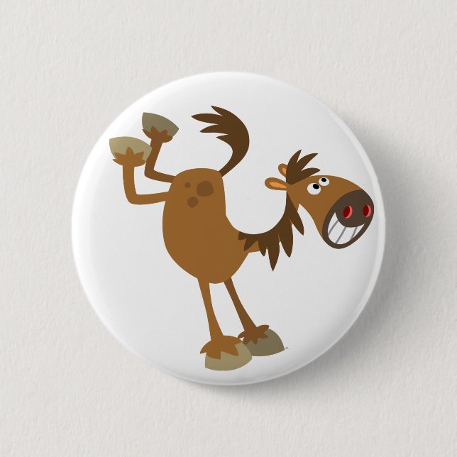 Niedliches Kicking-Cartoon - Horst Button-Abzeiche Button (Vorderseite)