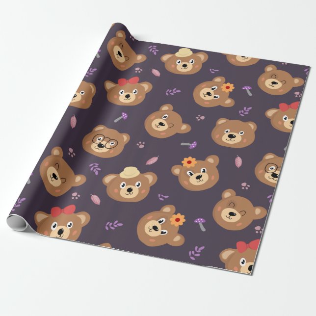 Niedliches Kid Teddy Bär Dekorationsmuster Geschen Geschenkpapier (Ungerollt)
