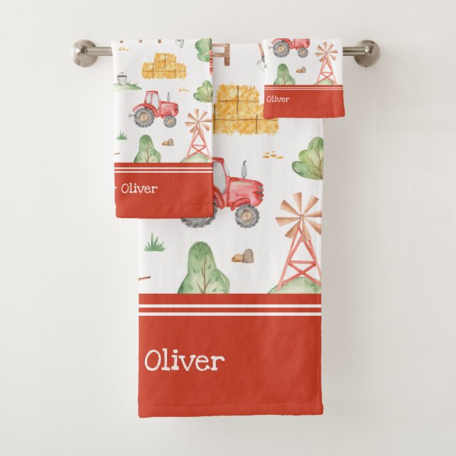 Niedliches Kids Bauer Muster mit Vorname Badhandtuch Set (Insitu)