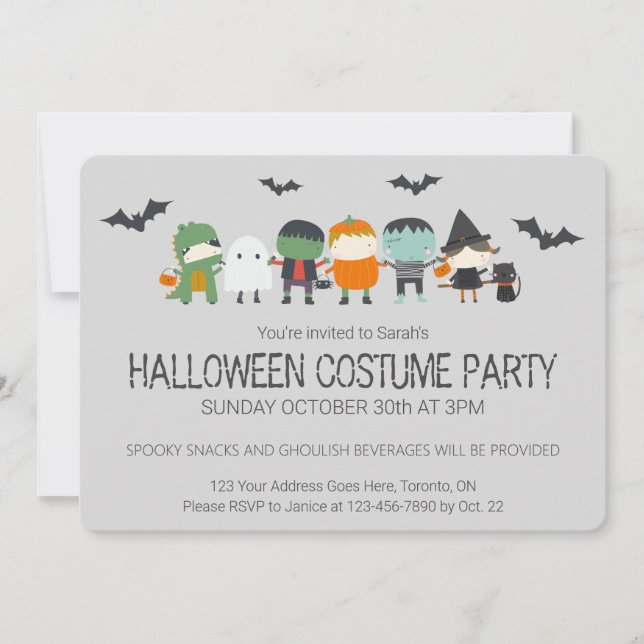 Niedliches Kid's Halloween-Kostüm-Party Einladung (Vorderseite)