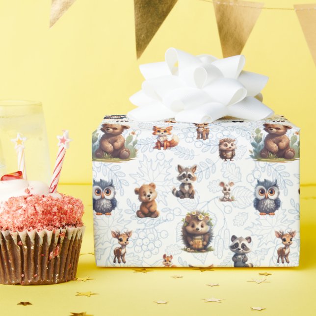 Niedliches Kids Woodland Animations Muster Geschenkpapier (Geburtstagsparty)