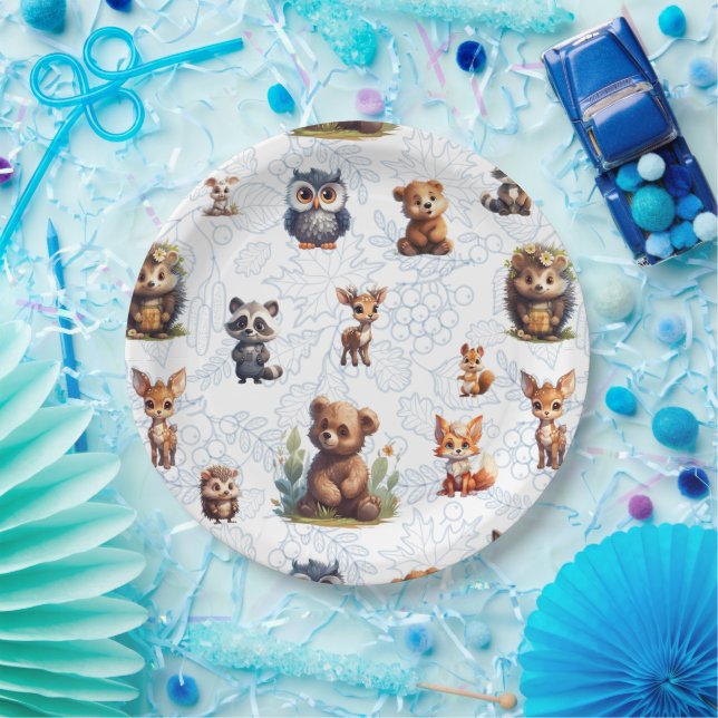 Niedliches Kids Woodland Animations Muster Pappteller (Party)