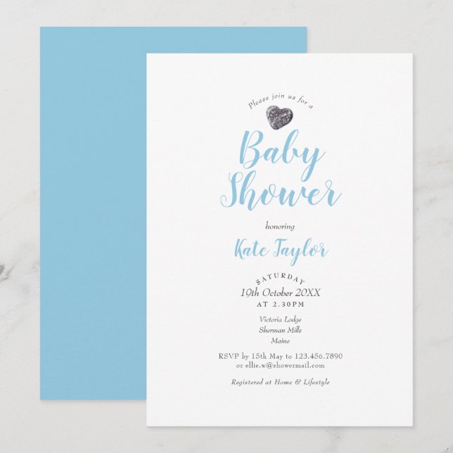Niedliches Kies-Herz-Baby-Dusche / Sprinkle Einladung (Vorne/Hinten)