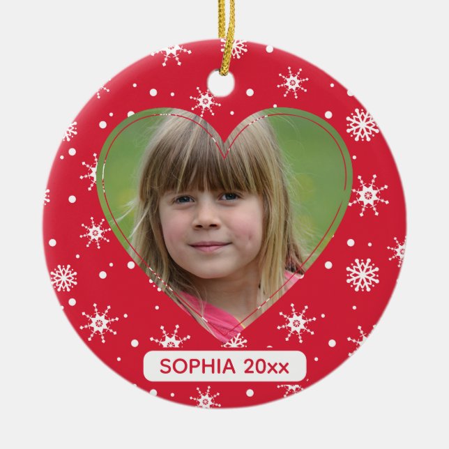 Niedliches Kind Foto Schneeflocken Weihnachten Keramik Ornament (Vorne)